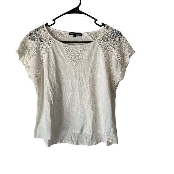Cable‎ & Gauge Cottage Peasant Medium White Lace Crochet Flutter Sleeve Boho Top - Picture 1 of 8